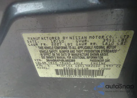 2011 Nissan Sentra 2.0Sl z USA, uszkodzony, nr VIN 3N1AB6AP4BL665389